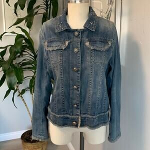 Brandon Thomas Beaded Denim Jean Jacket Blue Large Women’s